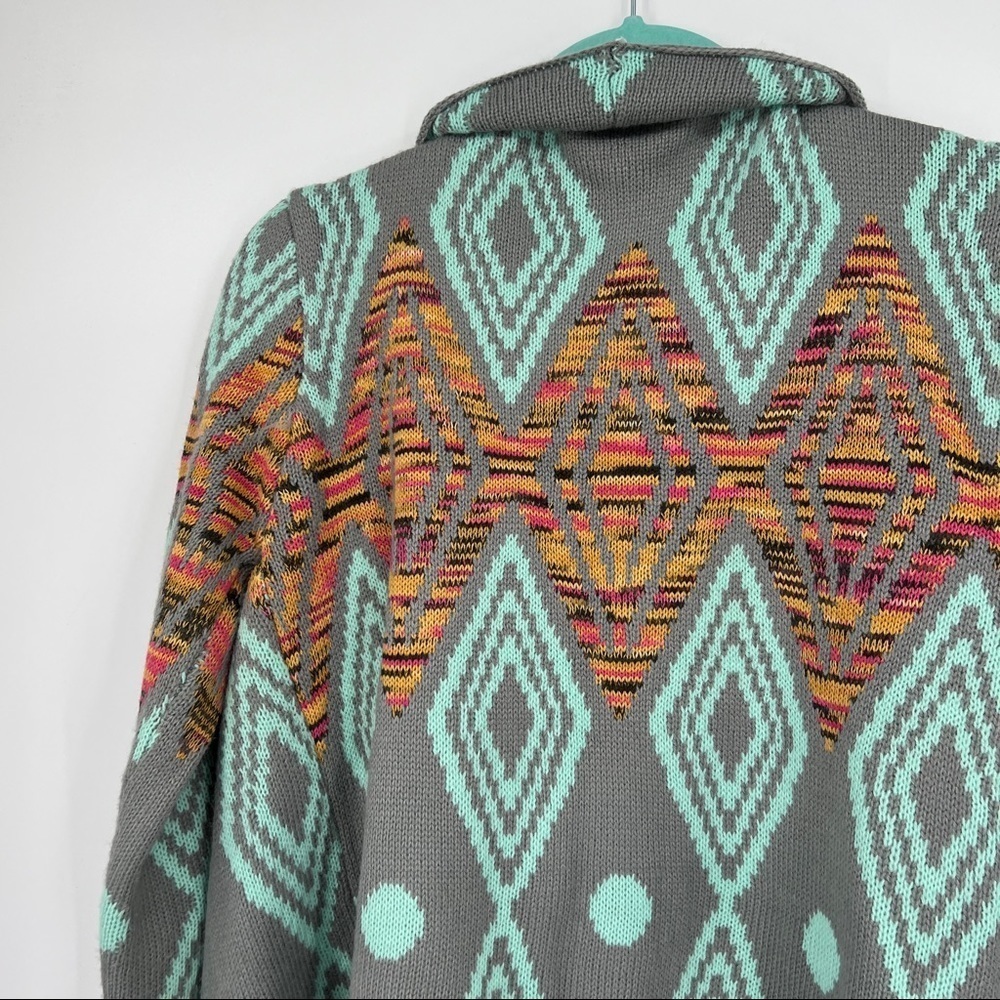 Petrol Aztec Southwest Bohemian Western Draped Multi Cardigan Sweater - Picture 8 of 10